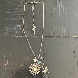 Betsy Johnson Silver-Tone Blue Crystal Flower & Dragonfly Pendant Necklace